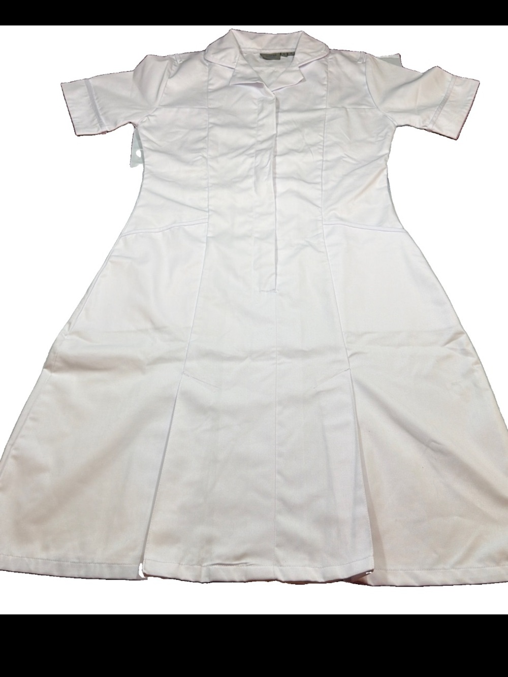 Behrens White NURSE Dress Classic Uniform SHORT sleeved, Size 10 Pockets Cotton